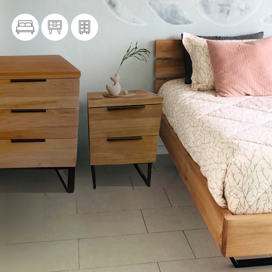Pack Dormitorio RËFËL - Incluye Cama + Velador + Cómoda