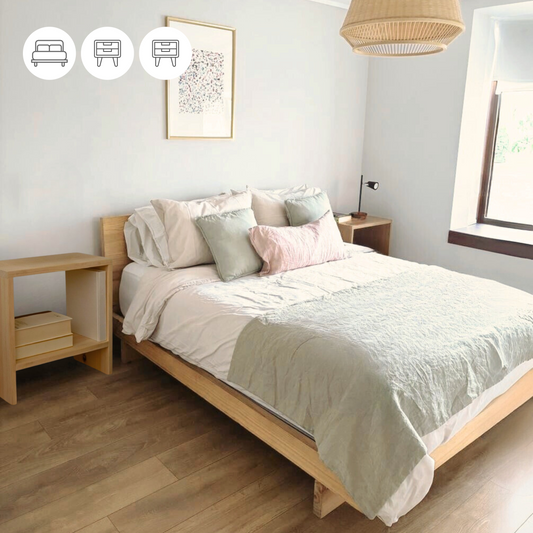 Pack Dormitorio OMI Natural - Incluye Cama + 2 Veladores